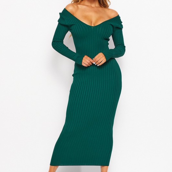 💚 LAST ONE 💚 Sexy Elegant Ribbed Knit Long Sleeve Bodycon Midi Dress - Picture 2 of 7